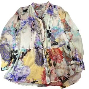 Etro Milano 100% Silk Paisley Floral Pleated Bib Blouse Italy IT 44 US 8/M
